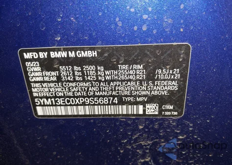 2023 BMW X3 M z USA, uszkodzony, nr VIN 5YM13EC0XP9S56874